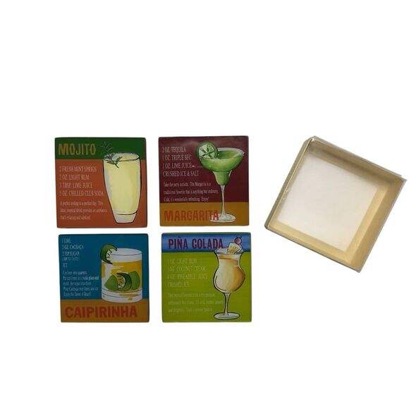 Pier 1 Imports Hand Painted Glass Top Wooden Coasters Set of Four in Box - Picture 2 of 16